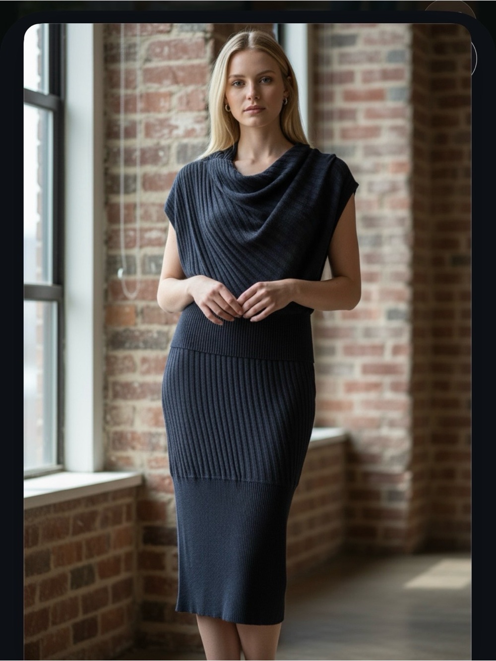 MAX STUDIO Asymmetrical Black Knit Dress. Chunky Cotton. Flattering. LBD